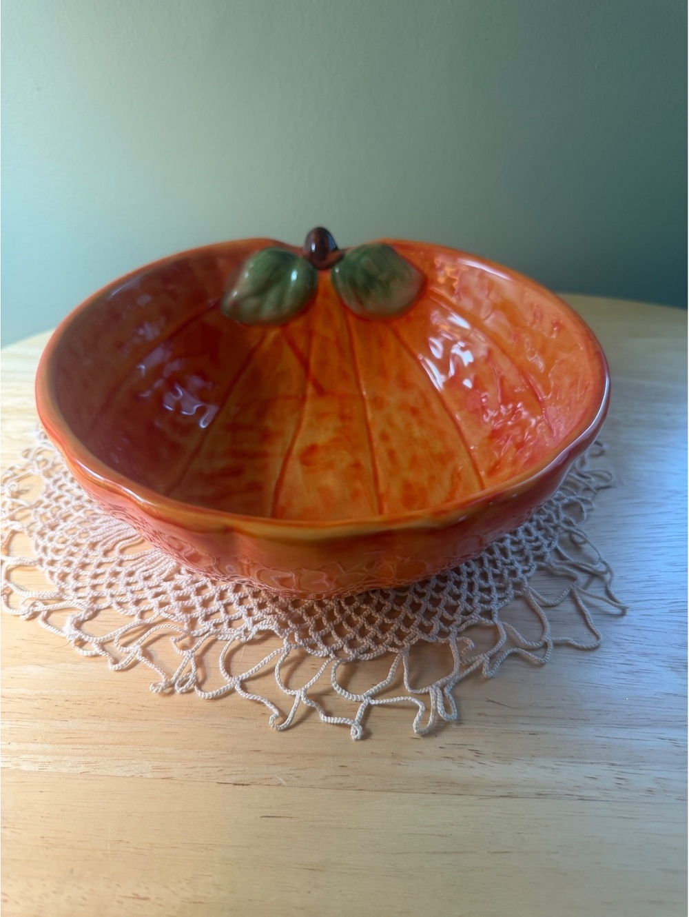 Orange Ceramic Pumpkin Shaped Serving Bowl